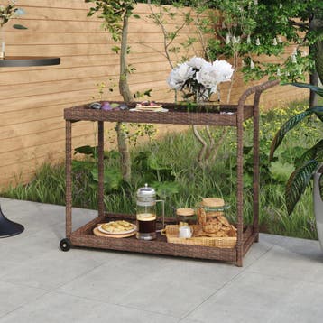 vidaXL Serveerwagen 100x45x83 cm poly rattan bruin, Verzenden, Nieuw