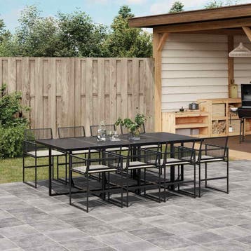 vidaXL 9-delige Tuinset poly rattan zwart, Verzenden, Nieuw, 8 zitplaatsen, Tuinset