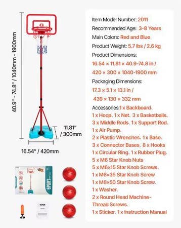 Basketbalring voor Kinderen Verstelbaar 104–190 cm Speelset, Kinderen en Baby's, Verzenden, Nieuw