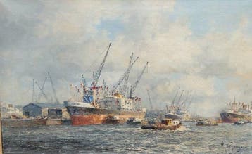Marius de Jongere (1912-1977) - Groot havengezicht, Antiek en Kunst, Kunst | Schilderijen | Klassiek