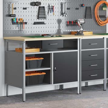 vidaXL Werkbank met lade met plank Zwart en Grijs 100 x 55 x, Doe-het-zelf en Verbouw, Werkbanken, Verzenden, Nieuw