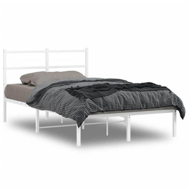 vidaXL Bedframe met hoofdbord metaal wit 120x200 cm, Huis en Inrichting, Slaapkamer | Bedden, 120 cm, 200 cm, Wit, Twijfelaar
