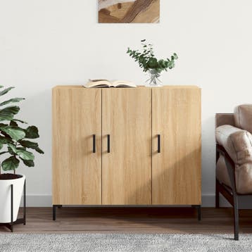 vidaXL Dressoir 90x34x80 cm bewerkt hout sonoma eikenkleurig, Verzenden, Nieuw, Overige houtsoorten, Minder dan 50 cm