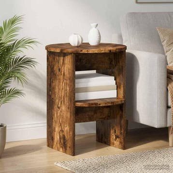 vidaXL Bijzetkast 2 pcs Gerookte Eik Ø40 x 50 cm, Verzenden, Nieuw, Overige houtsoorten, Minder dan 100 cm