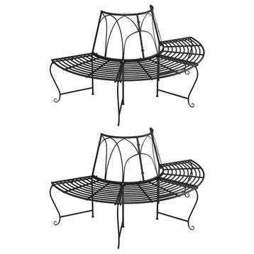 vidaXL Boombanken 2 st halfrond Ø159 cm staal zwart, Tuin en Terras, Verzenden, Nieuw, Metaal