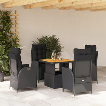 vidaXL 5-delige Tuinset met kussens poly rattan zwart, Verzenden, Nieuw, Tuinset