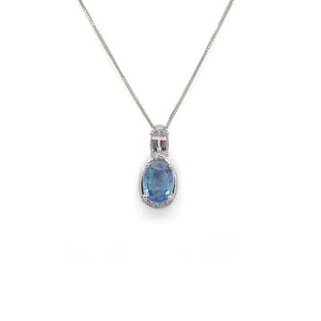 Ketting met hanger - 14 karaat Witgoud - 1.32ct. tw. Saffier
