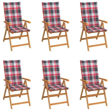 vidaXL Inklapbare stoelen 6 st met rood geruite kussens, Verzenden, Nieuw