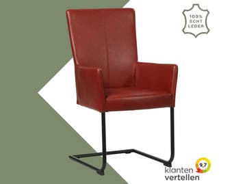 Leren eetkamerstoel Dry met armleuning - Granada Rouge, Nieuw, Leer, Ophalen of Verzenden, Rood