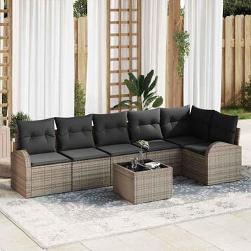 vidaXL Tuin Sofa Set met kussen 7 pcs Grijs Poly riet, Verzenden, Nieuw, 7 zitplaatsen