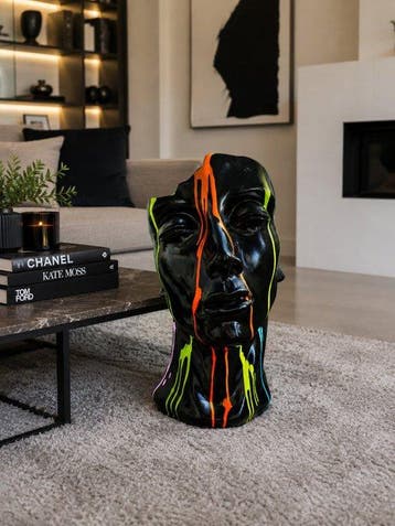 Beeld, statue head in black color - 50 cm - polyresin