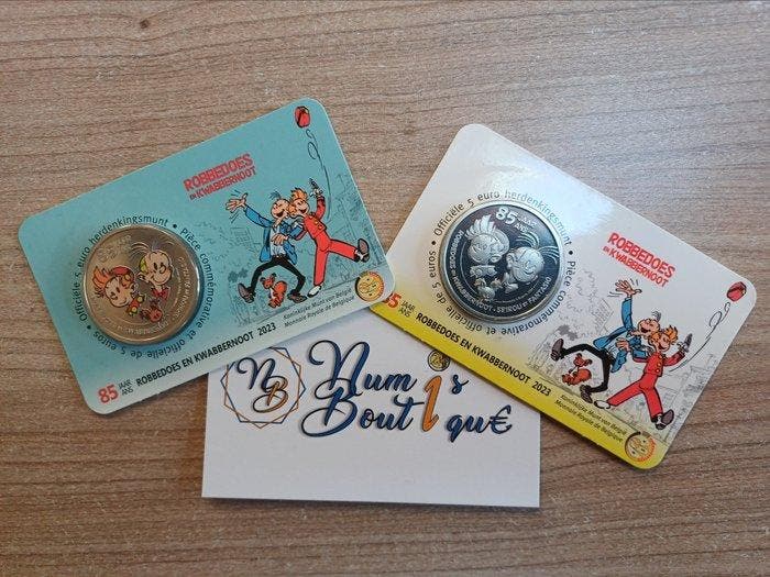 België. 5 Euro 2023 Spirou (2 coincards) (Zonder, Postzegels en Munten, Munten | Europa | Niet-Euromunten