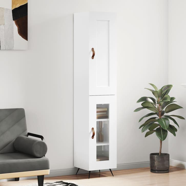 vidaXL buffetkast 34,5x34x180 cm bewerkt hout hoogglans wit, Huis en Inrichting, Kasten | Buffetkasten, 25 tot 50 cm, Nieuw, Overige houtsoorten