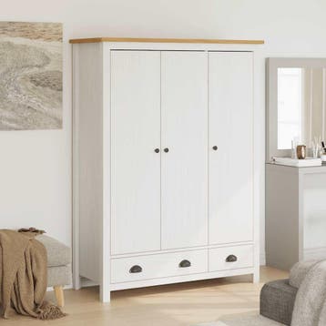 vidaXL Kledingkast Hill 3 deuren 127x50x170 cm massief, Verzenden, Nieuw