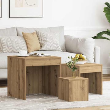 vidaXL 3-delige Tafeltjesset bewerkt hout artisanaal, Verzenden, Nieuw