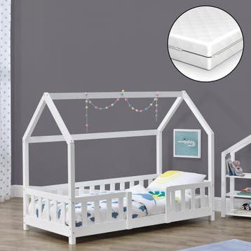 Kinderbed Sisimiut met uitvalbeveiliging en matras 70x140 wi, Verzenden, Nieuw
