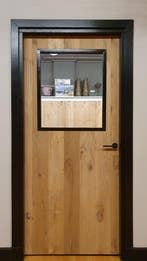 eiken binnendeur met glas in stalen frame, Ophalen of Verzenden, Nieuw, Glas, Binnendeur