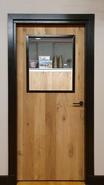 eiken binnendeur met glas in stalen frame, Ophalen of Verzenden, Nieuw, Glas, Binnendeur