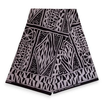 Afrikaanse print stof - Zwart en wit Ndop Cameroon - 100% ka, Hobby en Vrije tijd, Stoffen en Lappen, Ophalen of Verzenden, Nieuw
