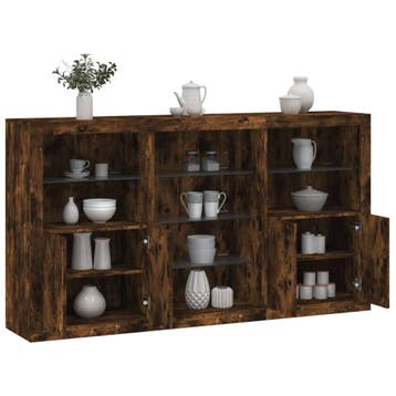 vidaXL Dressoir met LED-verlichting 181,5x37x100 cm gerookt, Huis en Inrichting, Kasten | Dressoirs, Minder dan 50 cm, Verzenden