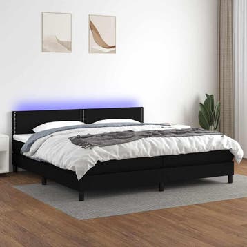 vidaXL Boxspring met matras en LED stof zwart 200x200 cm, Verzenden, Zwart, Overige maten, 200 cm