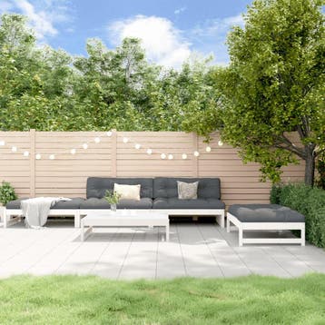 vidaXL 5-delige Loungeset met kussens massief hout wit, 5 zitplaatsen, Verzenden, Nieuw, Loungeset