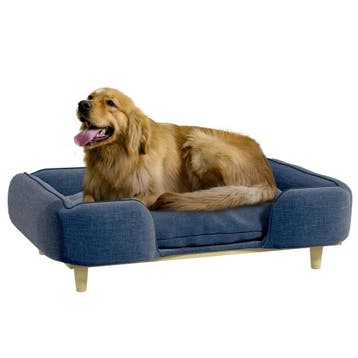 TRUUSK Hondenbed met Houten Poten - Polyester - Donkerblauw, Verzenden, Nieuw