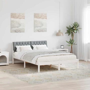 vidaXL Bedframe Wit en lichtgrijs 135 x 190 cm Massief, Verzenden, Wit, Nieuw, Twijfelaar