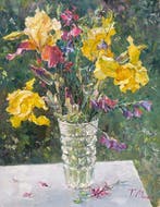Tatiana Megal (1961) - Iris et Fleurs des Champs - Bouquet, Antiek en Kunst