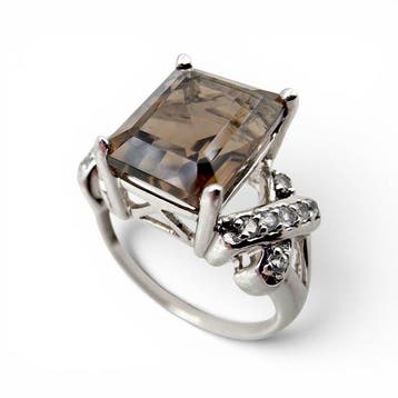 Zonder minimumprijs - Ring Zilver - Rookkwarts, Nieuw