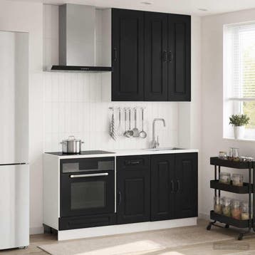 vidaXL Keukenblok KALMAR 5 st Zwart Bewerkt hout, Verzenden, Nieuw, Zwart