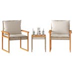 vidaXL 3-delige Bistroset en kussens poly rattan en hout, Verzenden, Nieuw, Rotan