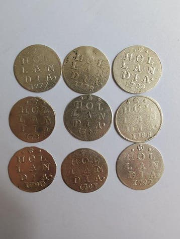 Nederland, Holland Wapenstuiver 9 stuks 1777-1792 (Zonder