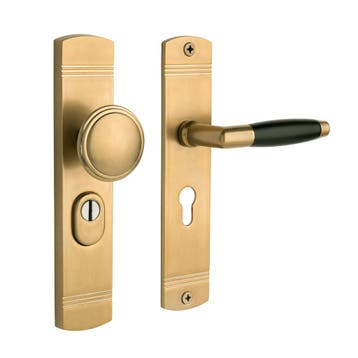 Retro buitendeurbeslag knop/klink PC55 getrommeld messing..., Ophalen of Verzenden, Nieuw, Koper of Messing, Klink of Kruk