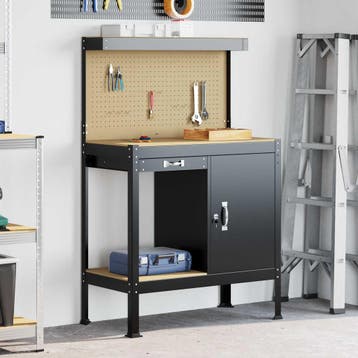 vidaXL Werkbank met lade Zwart 90 x 49 x 141 cm Bewerkt hout, Doe-het-zelf en Verbouw, Verzenden, Nieuw