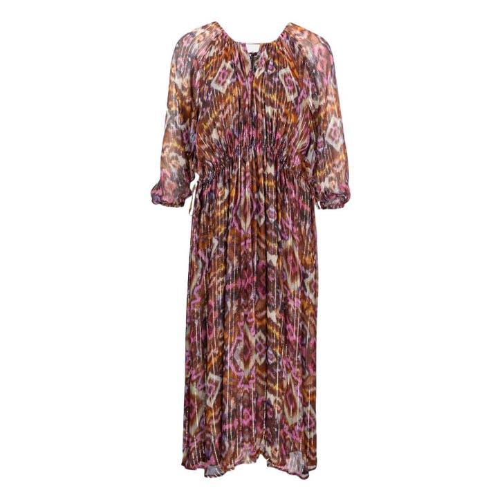 Frogbox • bruin roze midi jurk • 36, Kleding | Dames, Jurken, Roze, Nieuw, Maat 36 (S), Verzenden