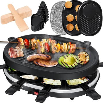 Gourmetstel 8 personen - Raclette - Gourmetplaat - Zwart - K, Verzenden, Zo goed als nieuw