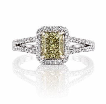 Ring - 14 karaat Witgoud - 1.37ct. tw. Geel Diamant, Sieraden, Tassen en Uiterlijk, Ringen, Nieuw