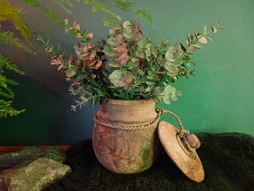 Rustieke Houten Pot Noah - Inclusief Eucalyptus (30 cm), Huis en Inrichting, Hout, Ophalen of Verzenden, Bruin, Landelijk