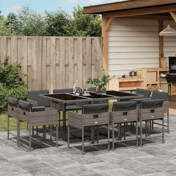 vidaXL 11-delige Tuinset met kussens poly rattan grijs, Verzenden, Nieuw, Meer dan 8 zitplaatsen, Tuinset