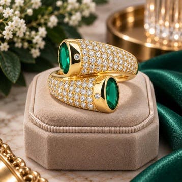 Zonder minimumprijs - Ring Verguld Smaragd - Diamant -, Nieuw