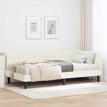 vidaXL Hoekbedframe met Matras Crème 90 x 190 cm Fluweel, Verzenden, Nieuw, Crème, Stof