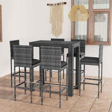 vidaXL 7-delige Tuinbarset met kussens poly rattan grijs, Verzenden, Nieuw, 6 zitplaatsen