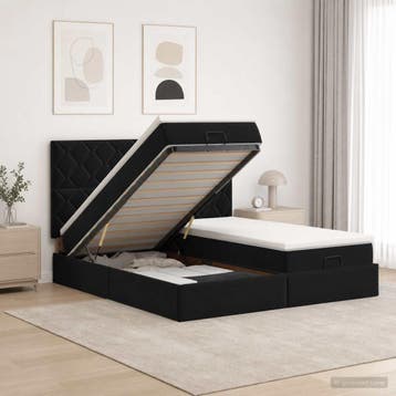 vidaXL Ottoman bed met matras met hoofdeinde 2 st Zwart, Verzenden, Nieuw, Zwart, Stof