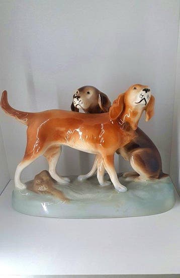 Royal Dux Porzellan-Manufaktur - Beeld, Zwei Jagdhunde -, Antiek en Kunst