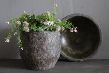 Ronde stenen pot Max bruin 18 x 18 cm, Ophalen of Verzenden, Nieuw