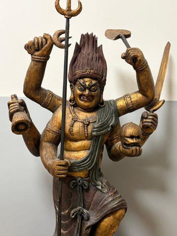Large Gilded Wooden Statue of Aizen Myoo (77cm) |