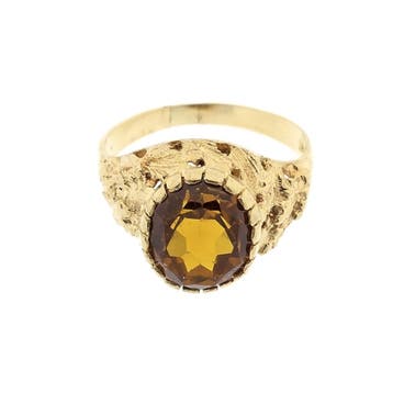 Gouden ring met synthetische oranje saffier, Sieraden, Tassen en Uiterlijk, Ringen, Gebruikt, Oranje, Ophalen of Verzenden, 17 tot 18
