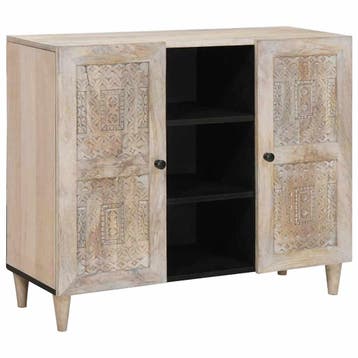 vidaXL Dressoir Bleached Wit 90 x 33 x 75 cm Massief Mango, Verzenden, Nieuw, Overige houtsoorten, Minder dan 50 cm