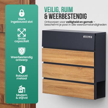 Avalo Brievenbus Antraciet Met Houtlook RVS - Met Krantenvak, Verzenden, Nieuw